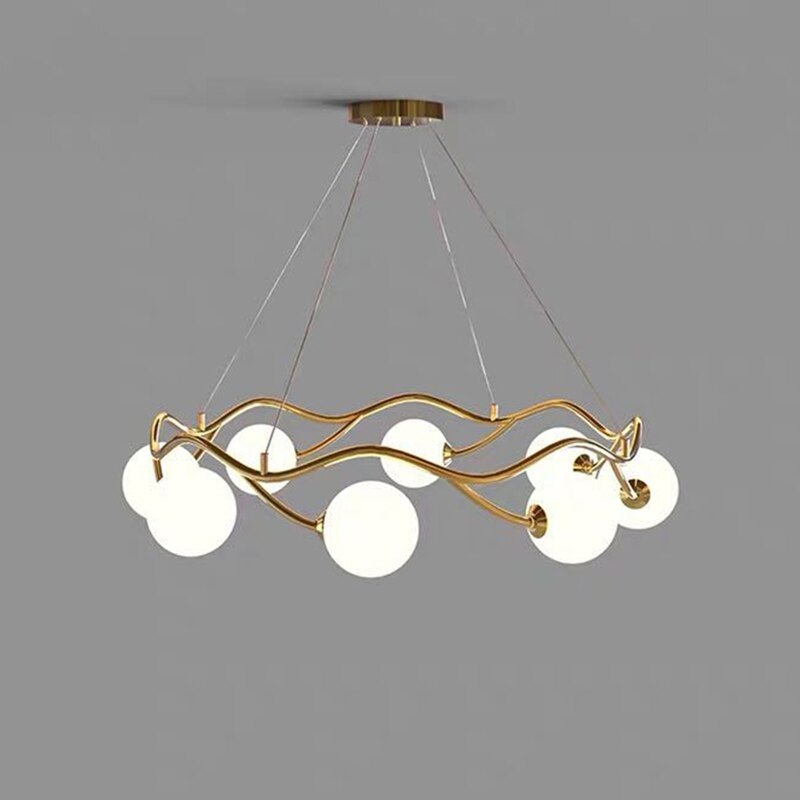 Boraser Modern Designe Wave Metal/Glass Pendant Light, White/Gold