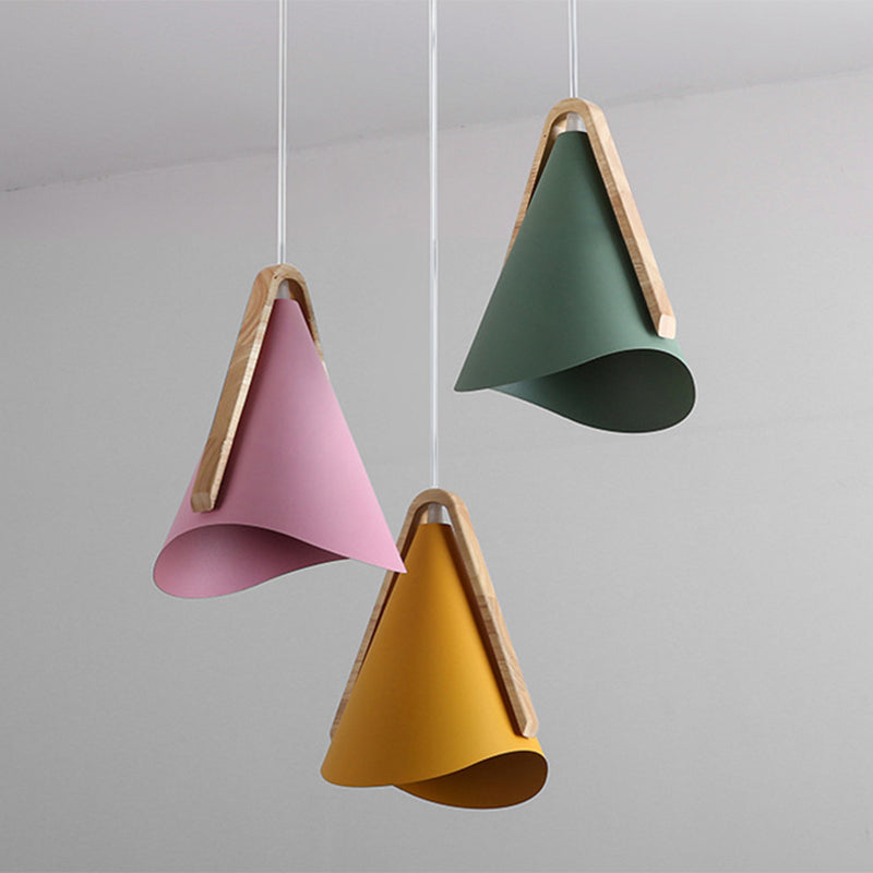 Jegogas Modern Cone Pendant Light, Wood/Metal