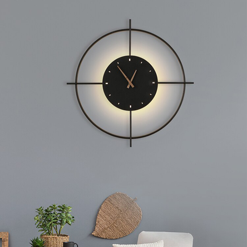 Norva Modern Clock Round Wall Lamp, Gold/Black-Relic Pieces