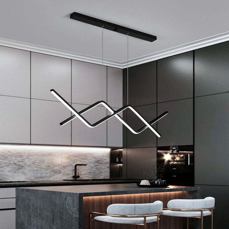 Nopanul Pendant Light Linear/Double Curve Modern, Metal, Black/Gold