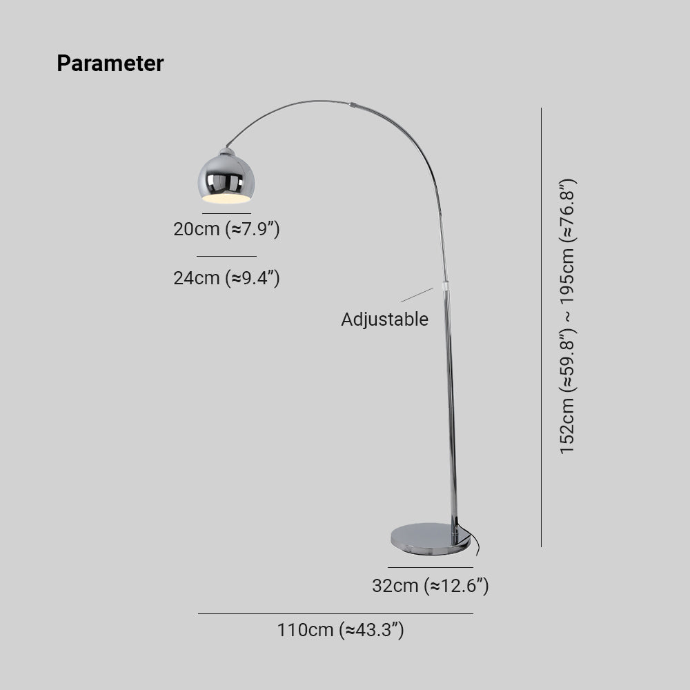 Kabanul Modern Arc Metal Floor Lamp, Chrome, Study/Bedroom