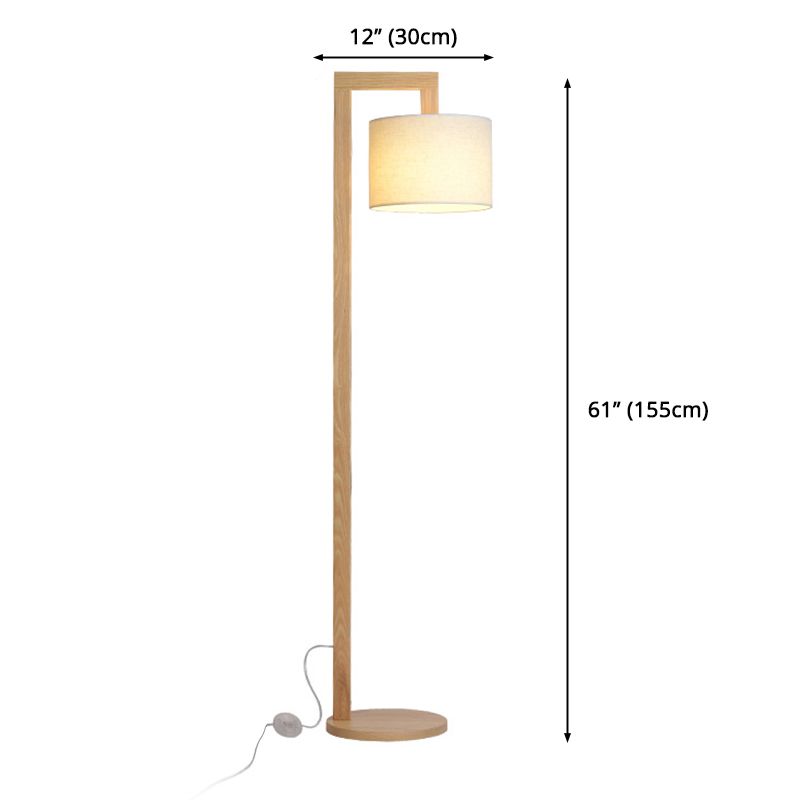 Bamugod Japanese Right Angle Arm Floor Lamp, Beige, Wood/Fabric