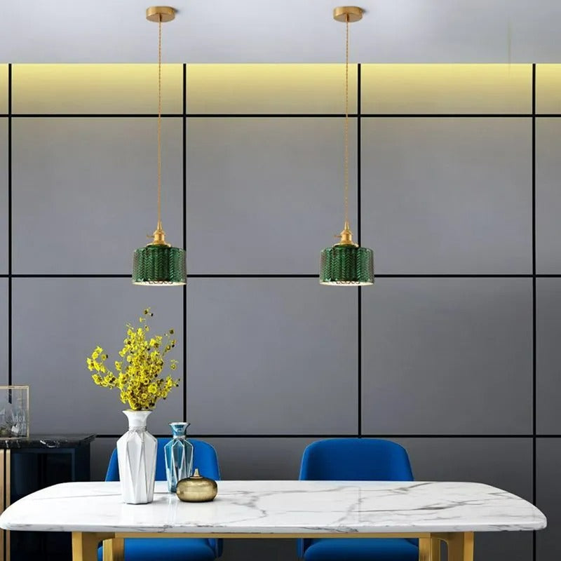 Jisikus Retro LED Pendant Light Metal Green Glass Dining Room