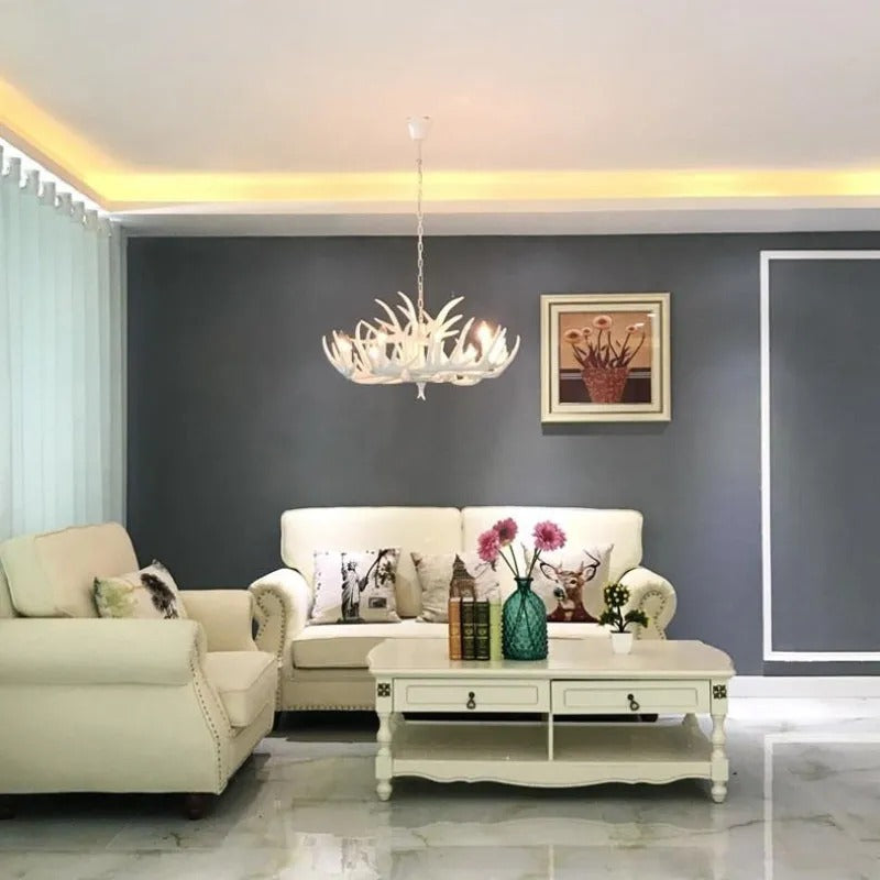 Kamudit Retro Deer Horn Resin Chandelier Living Room