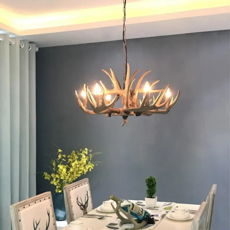 Kamudit Retro Deer Horn Resin Chandelier Living Room