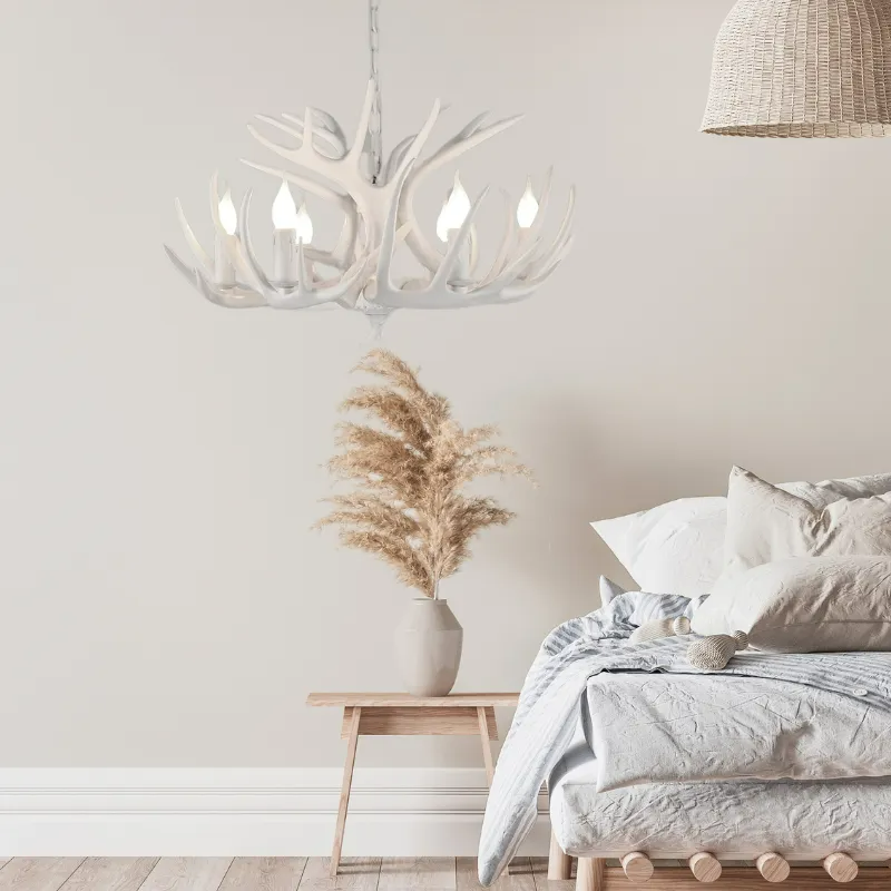Kamudit Retro Deer Horn Resin Chandelier Living Room