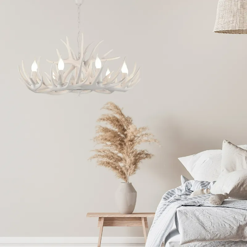 Kamudit Retro Deer Horn Resin Chandelier Living Room