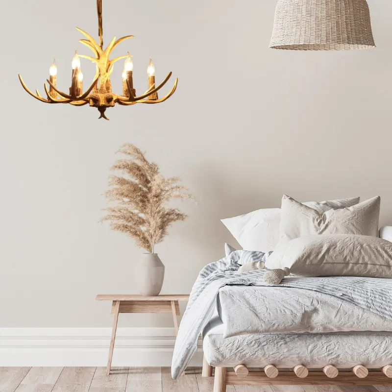 Kamudit Retro Deer Horn Resin Chandelier Living Room