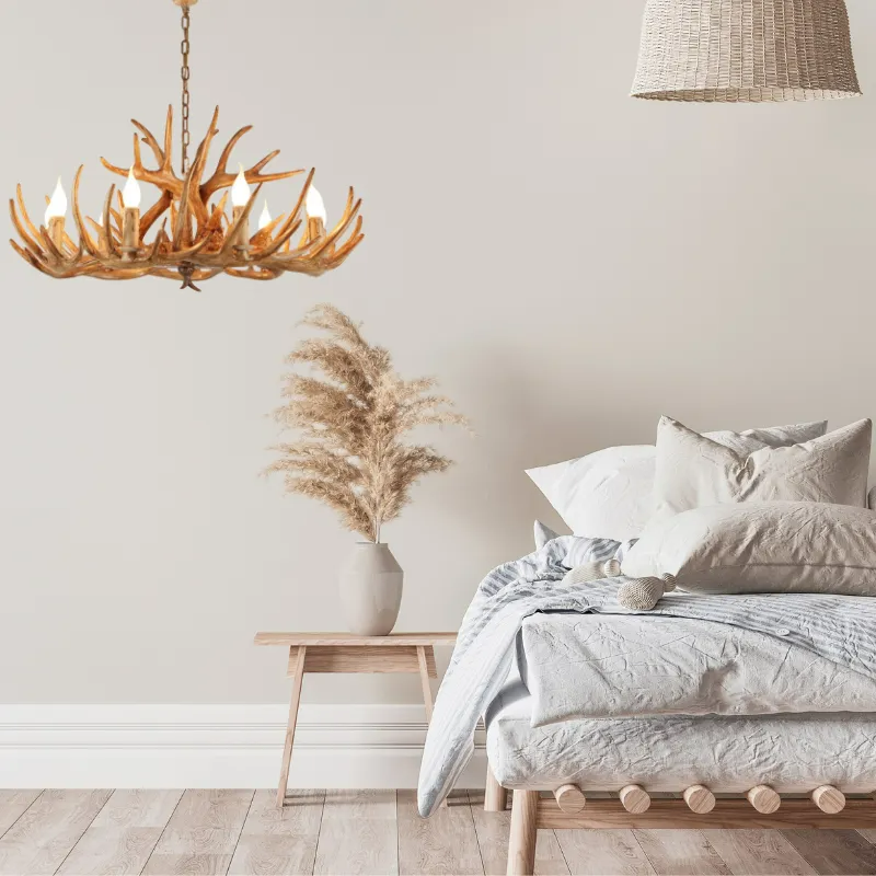 Kamudit Retro Deer Horn Resin Chandelier Living Room