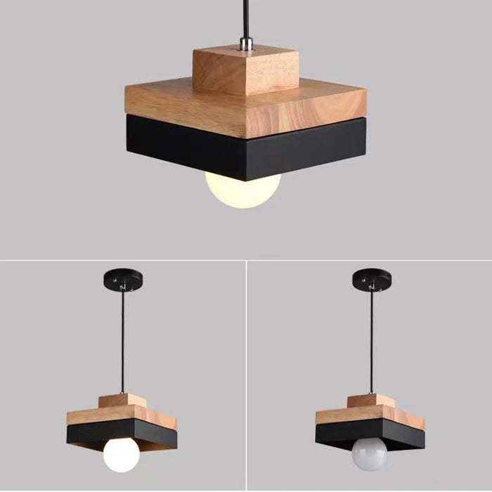 Mepides Minimalist Black & White Wood Geometric Pendant Light