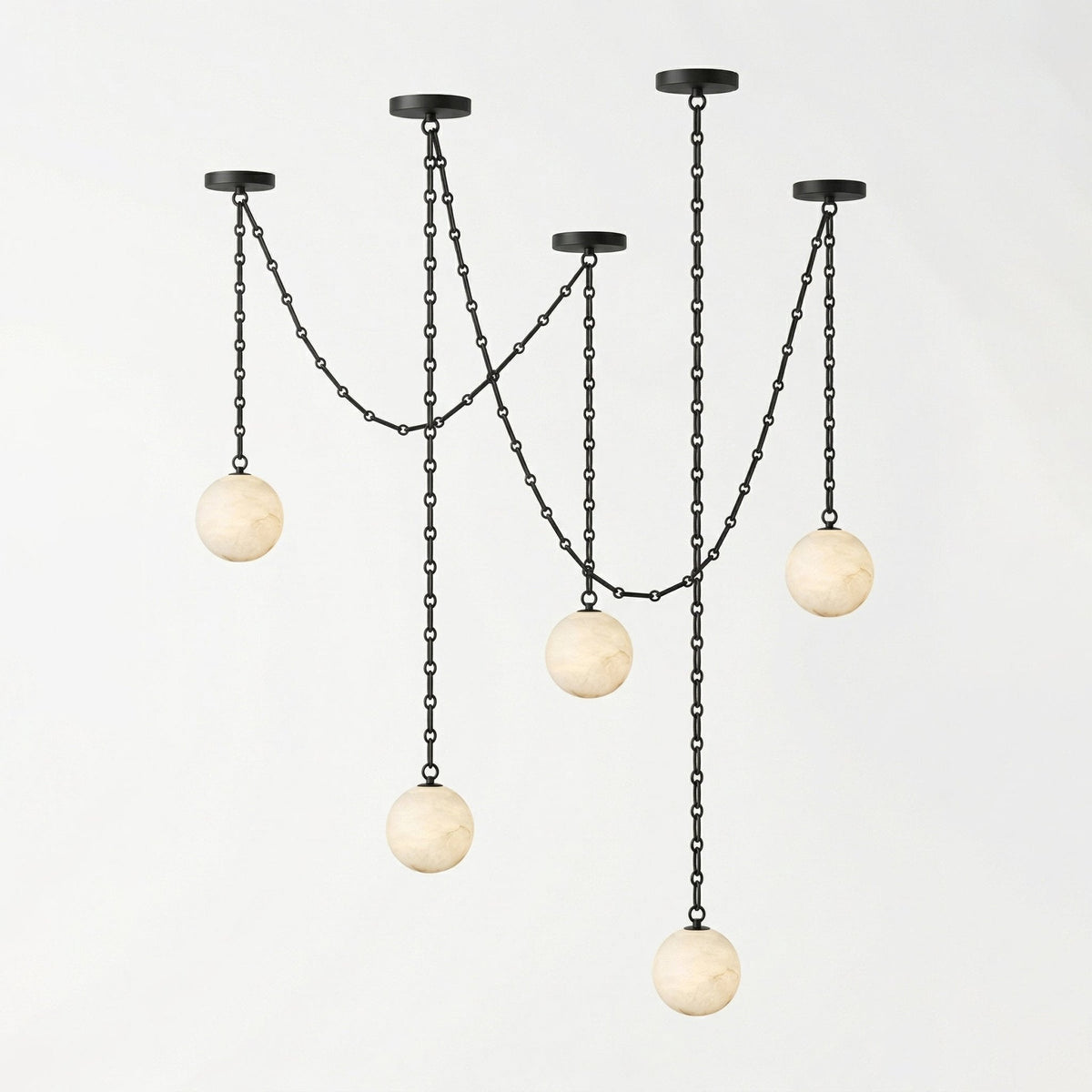 Elarion Industrial Alabaster Orb Chain Chandelier