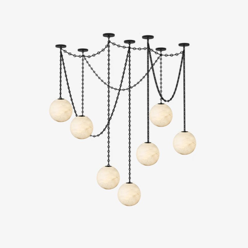 Elarion Industrial Alabaster Orb Chain Chandelier