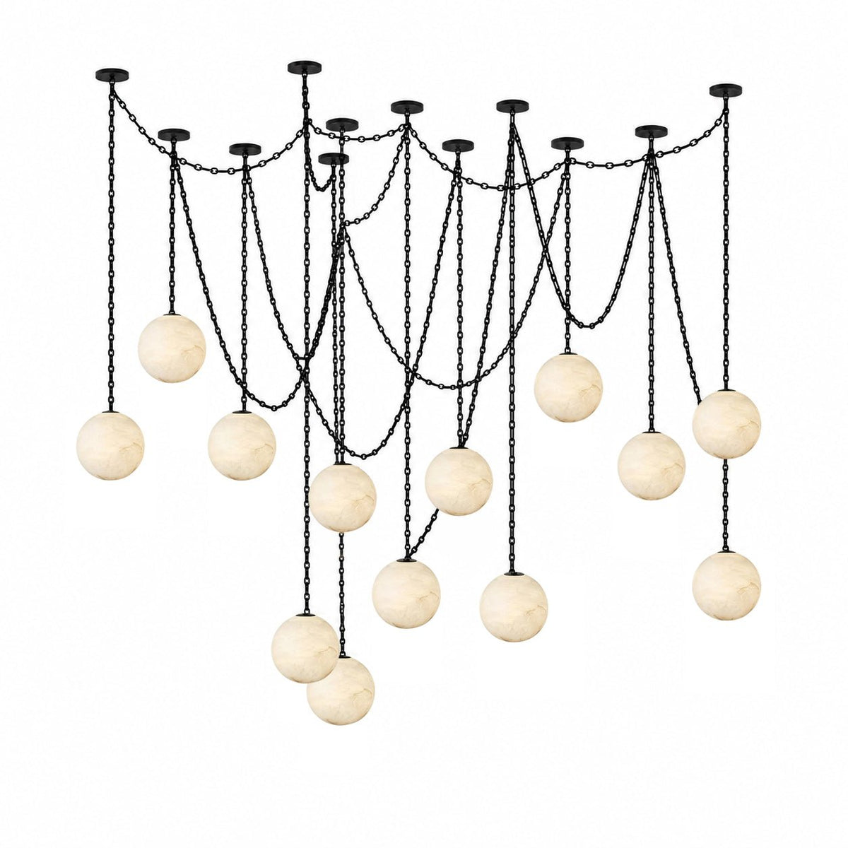 Elarion Industrial Alabaster Orb Chain Chandelier