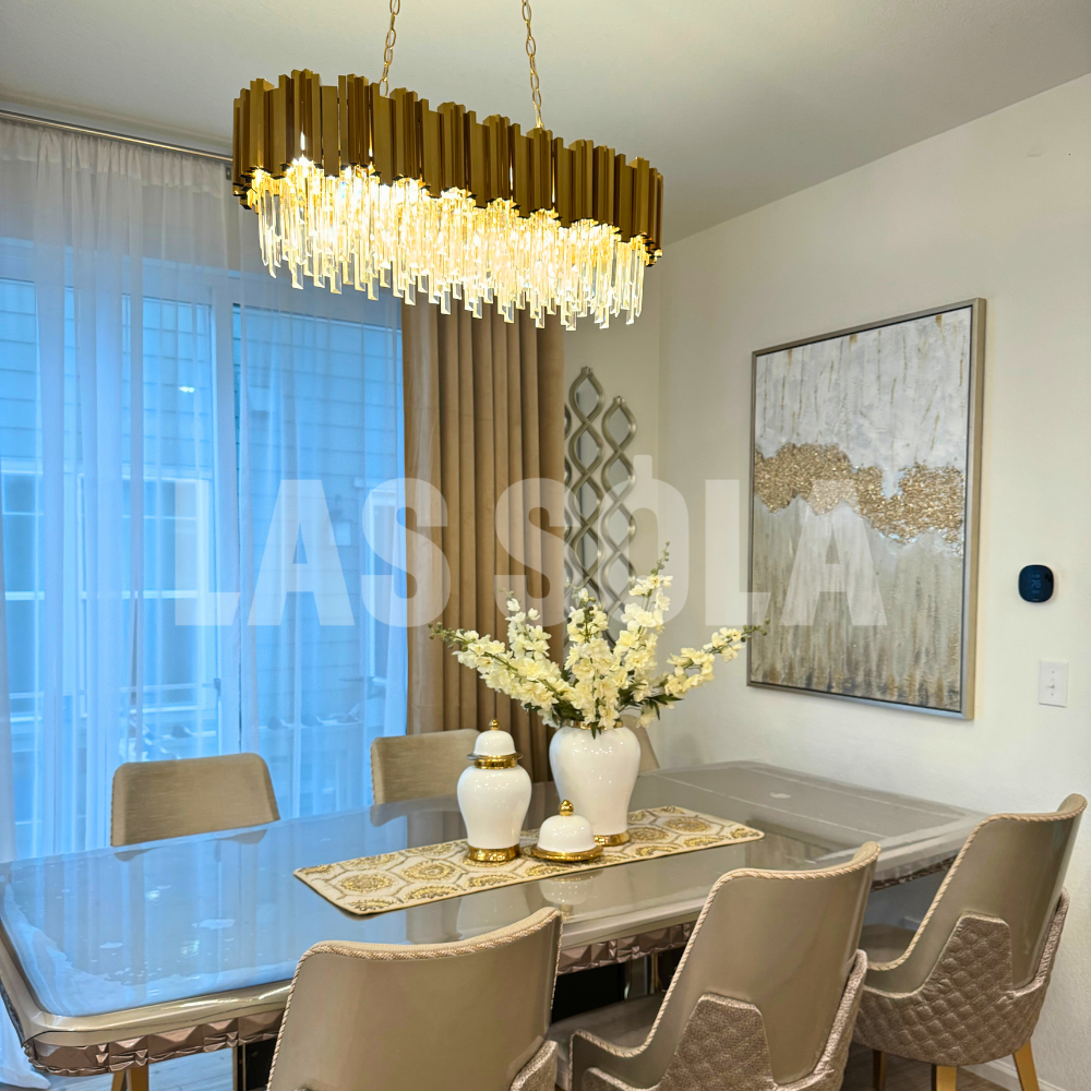 Bisates Nordic Postmodern Luxury Gold Crystal Chandelier for Dining Room & Living Room