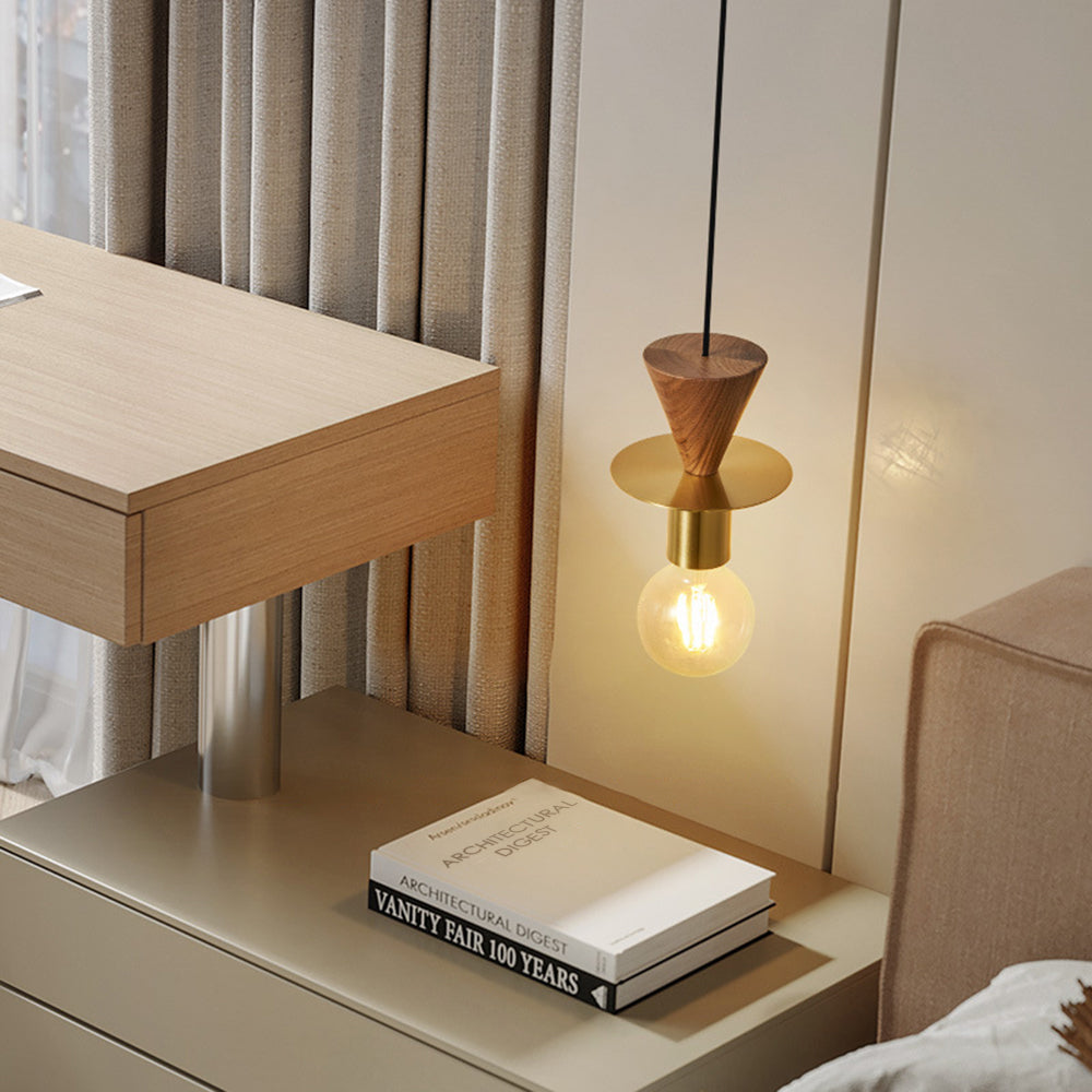 Jemibal Modern Simple Pendant Light Copper Walnut Bedroom Dining Room
