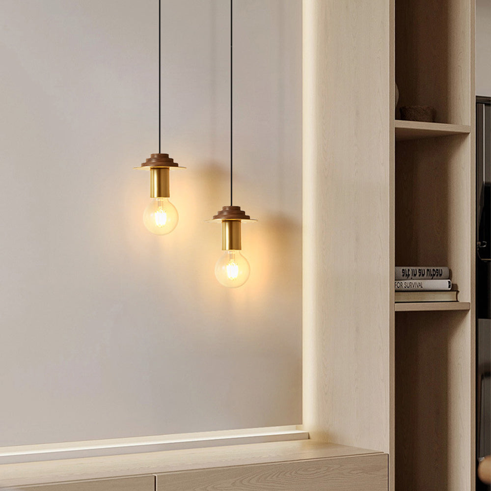 Jemibal Modern Simple Pendant Light Copper Walnut Bedroom Dining Room