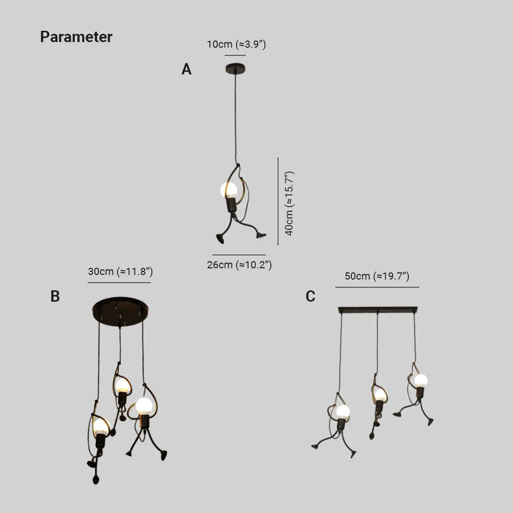 Esi Retro Modern Iron Man Pendant Light, Black-Relic Pieces