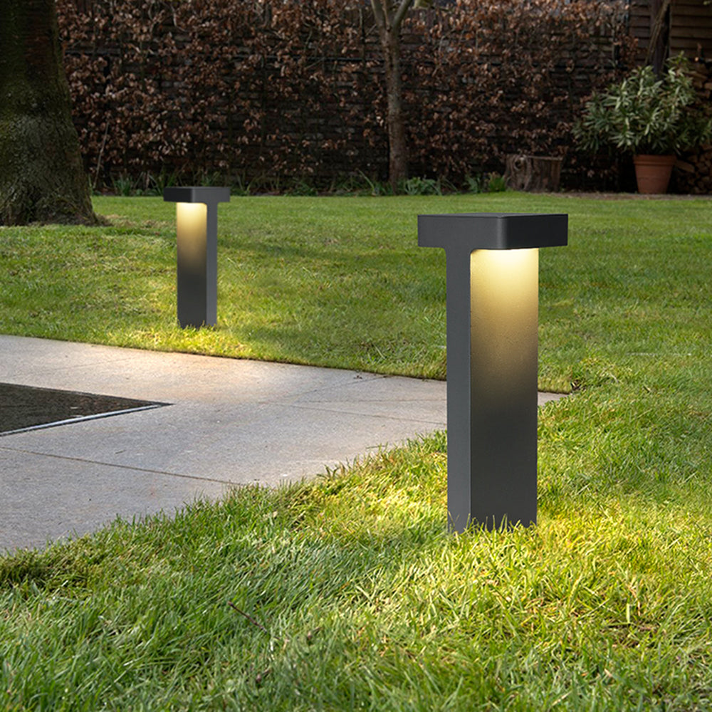 Givupod Modern Metal T-Shaped Solar Outdoor Path Light, Black
