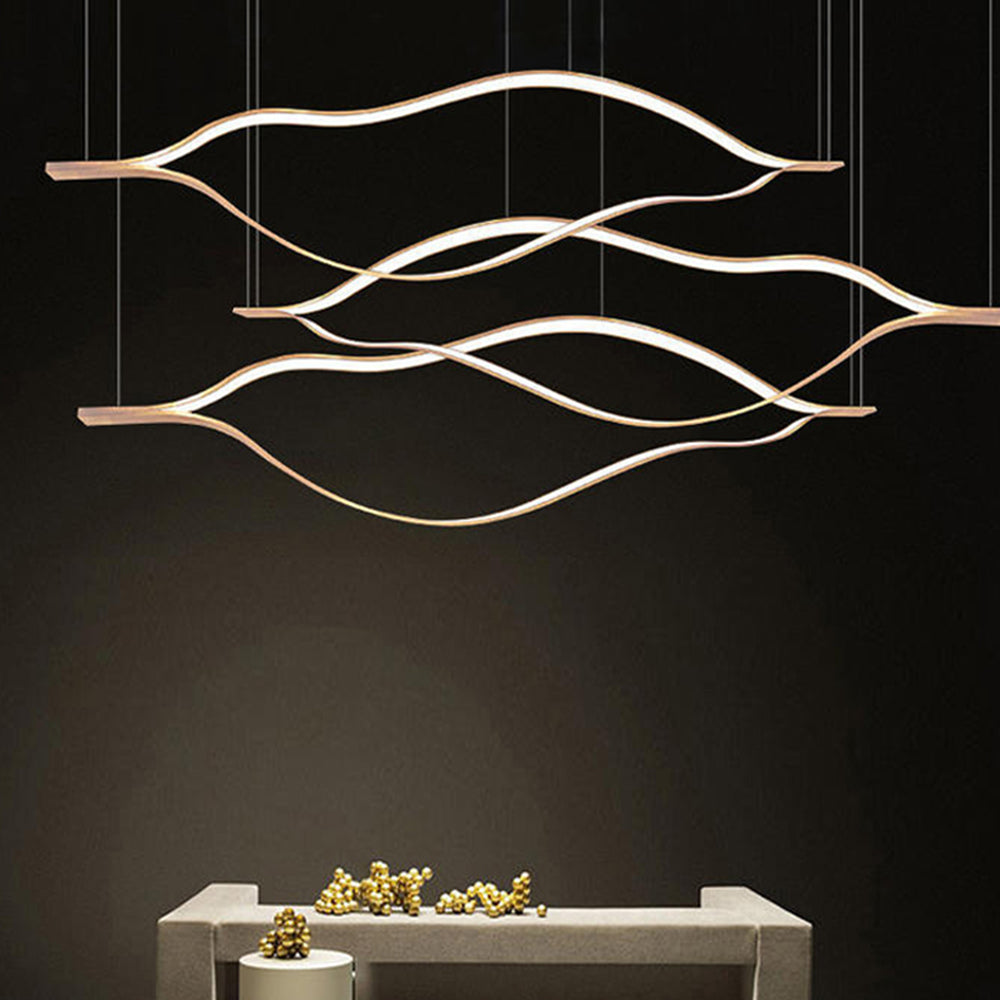 Kasusal LED Linear Minimalist Wave Golden Leaf Shaped Pendant Light