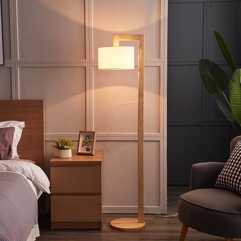 Bamugod Japanese Right Angle Arm Floor Lamp, Beige, Wood/Fabric