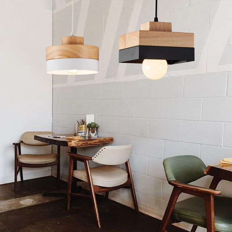 Mepides Minimalist Black & White Wood Geometric Pendant Light