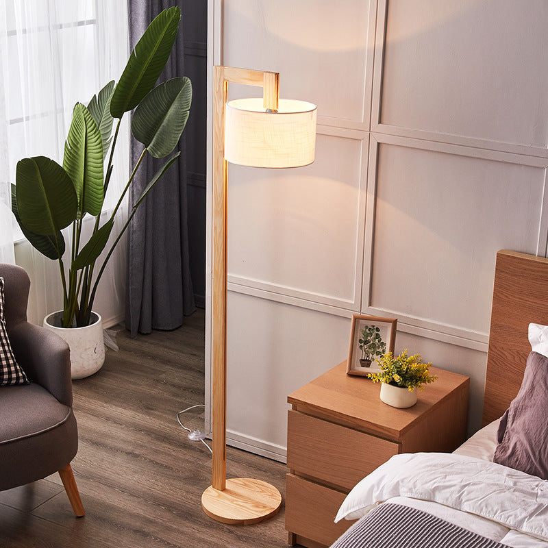 Bamugod Japanese Right Angle Arm Floor Lamp, Beige, Wood/Fabric