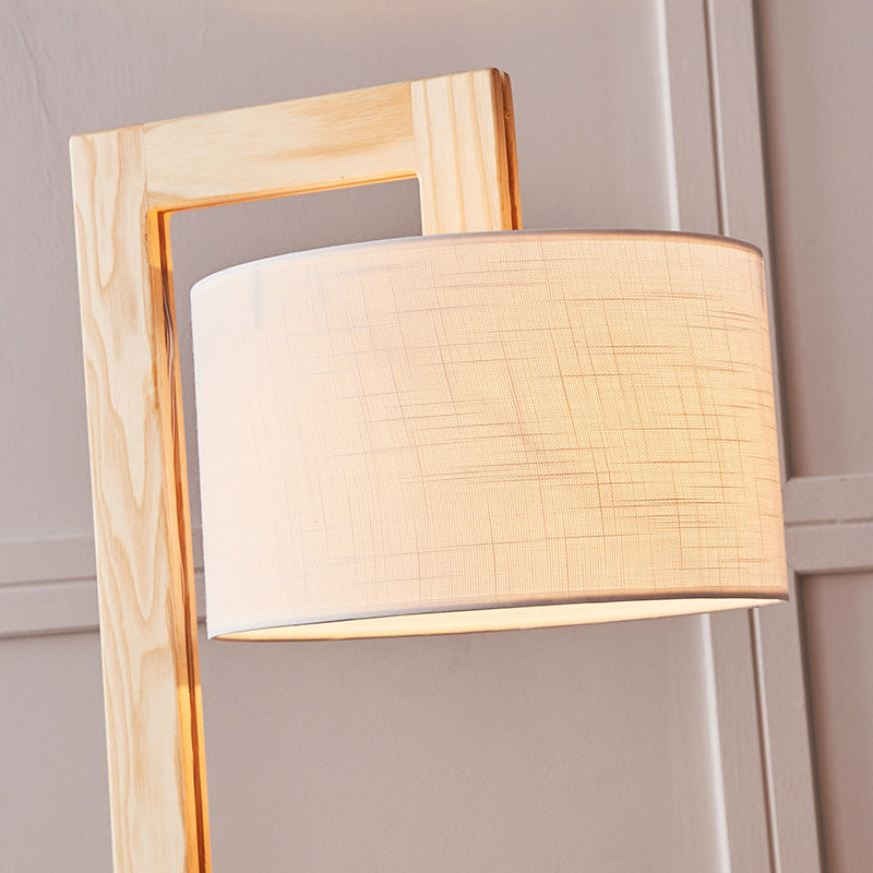 Bamugod Japanese Right Angle Arm Floor Lamp, Beige, Wood/Fabric