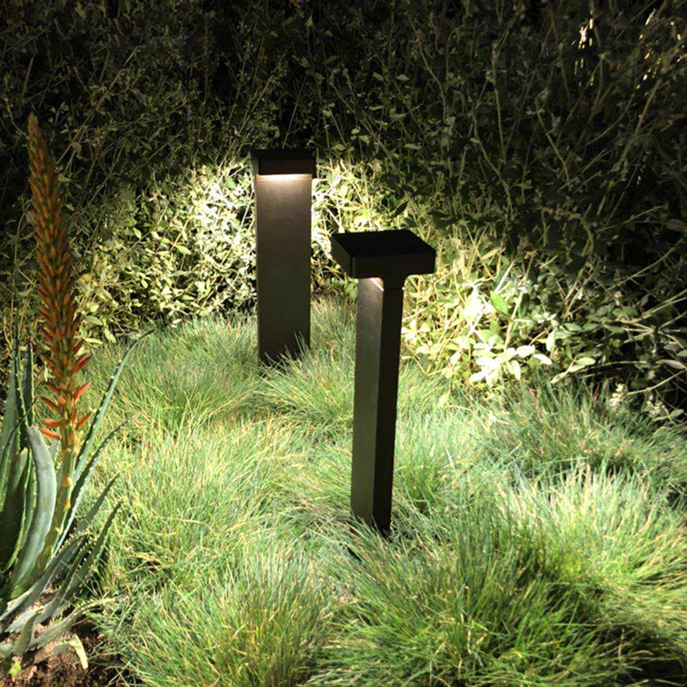 Givupod Modern Metal T-Shaped Solar Outdoor Path Light, Black