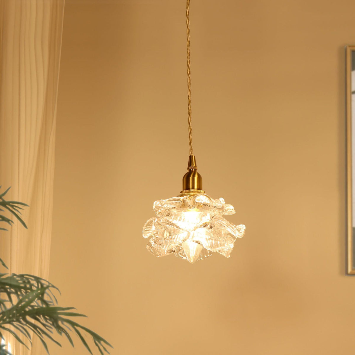 Cosivade Romantic Retro Rose Pendant Light Clear Glass Bedroom