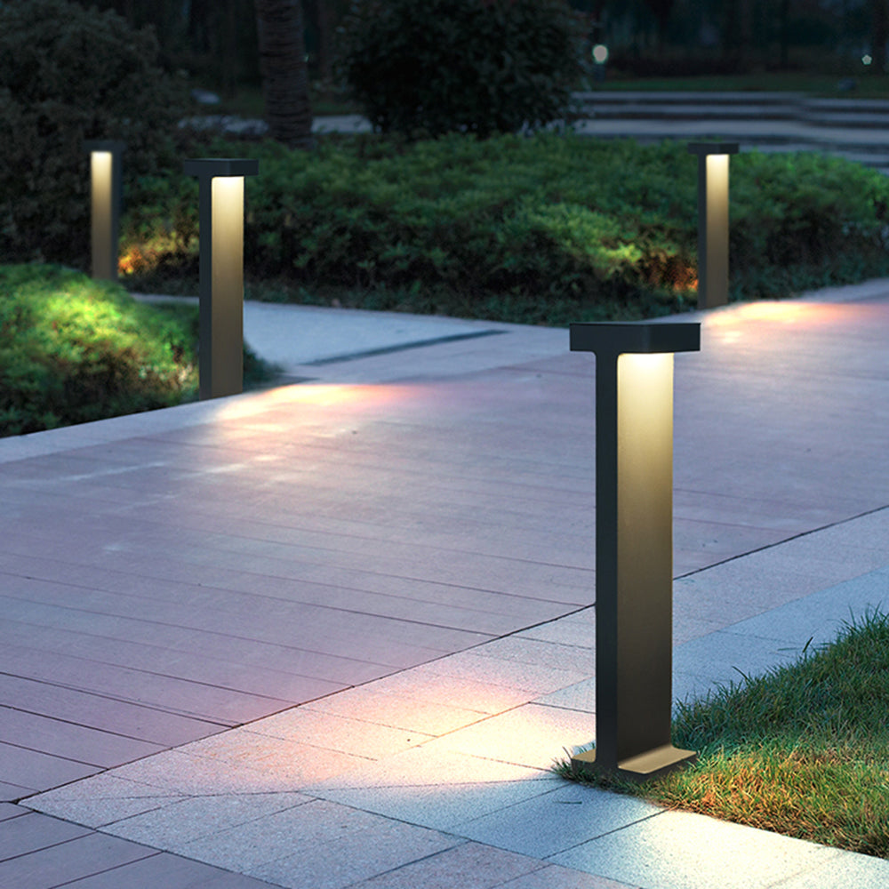 Givupod Modern Metal T-Shaped Solar Outdoor Path Light, Black