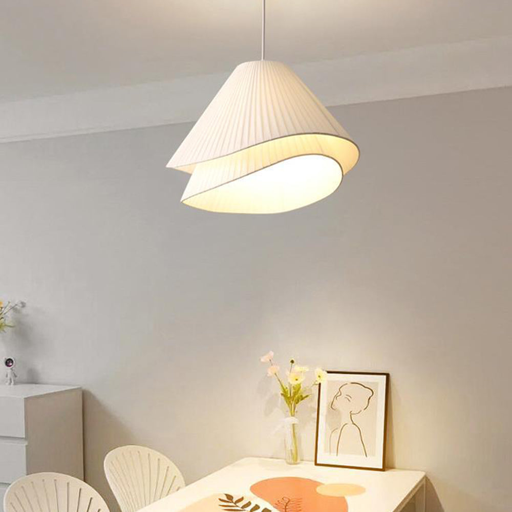 Libobir Minimalist Double Overlap Fabric LED Pendant Light, White