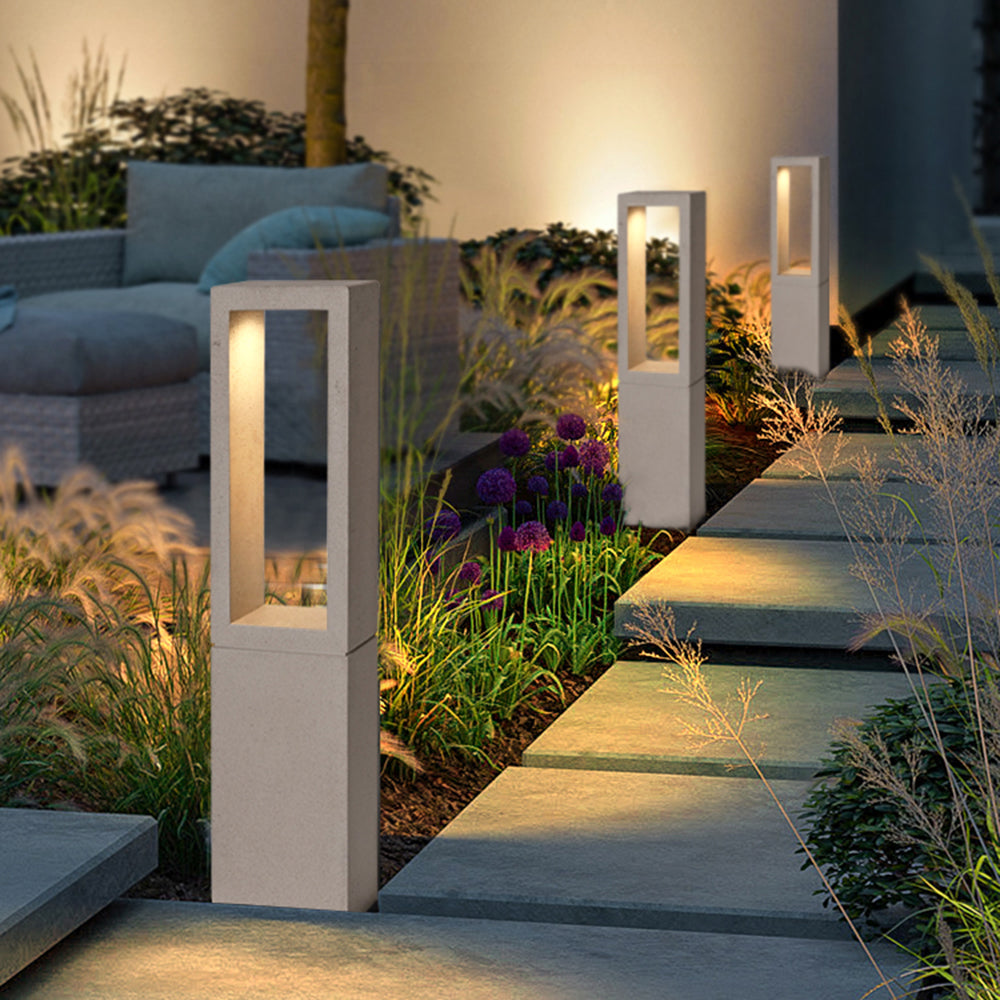 Dituvos Modern Metal Rectangular Hollow Outdoor Path Light, Gray