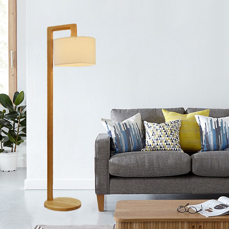 Bamugod Japanese Right Angle Arm Floor Lamp, Beige, Wood/Fabric
