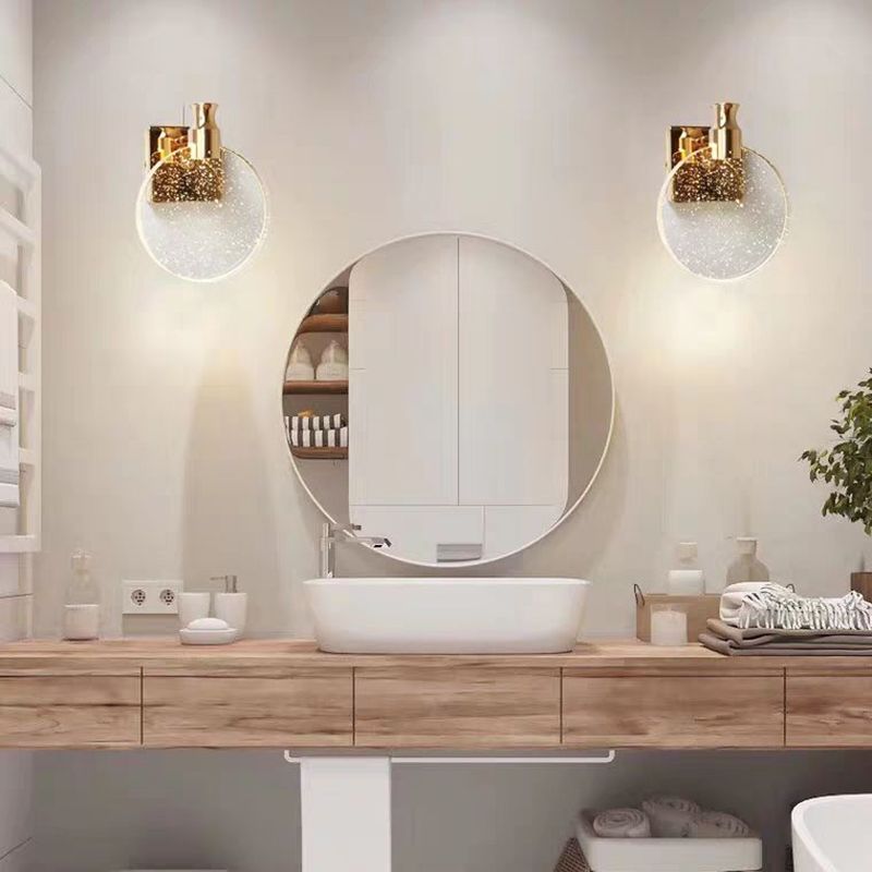 Folerik Modern Round Crystal Vanity Wall Lamp, Gold/Chrome