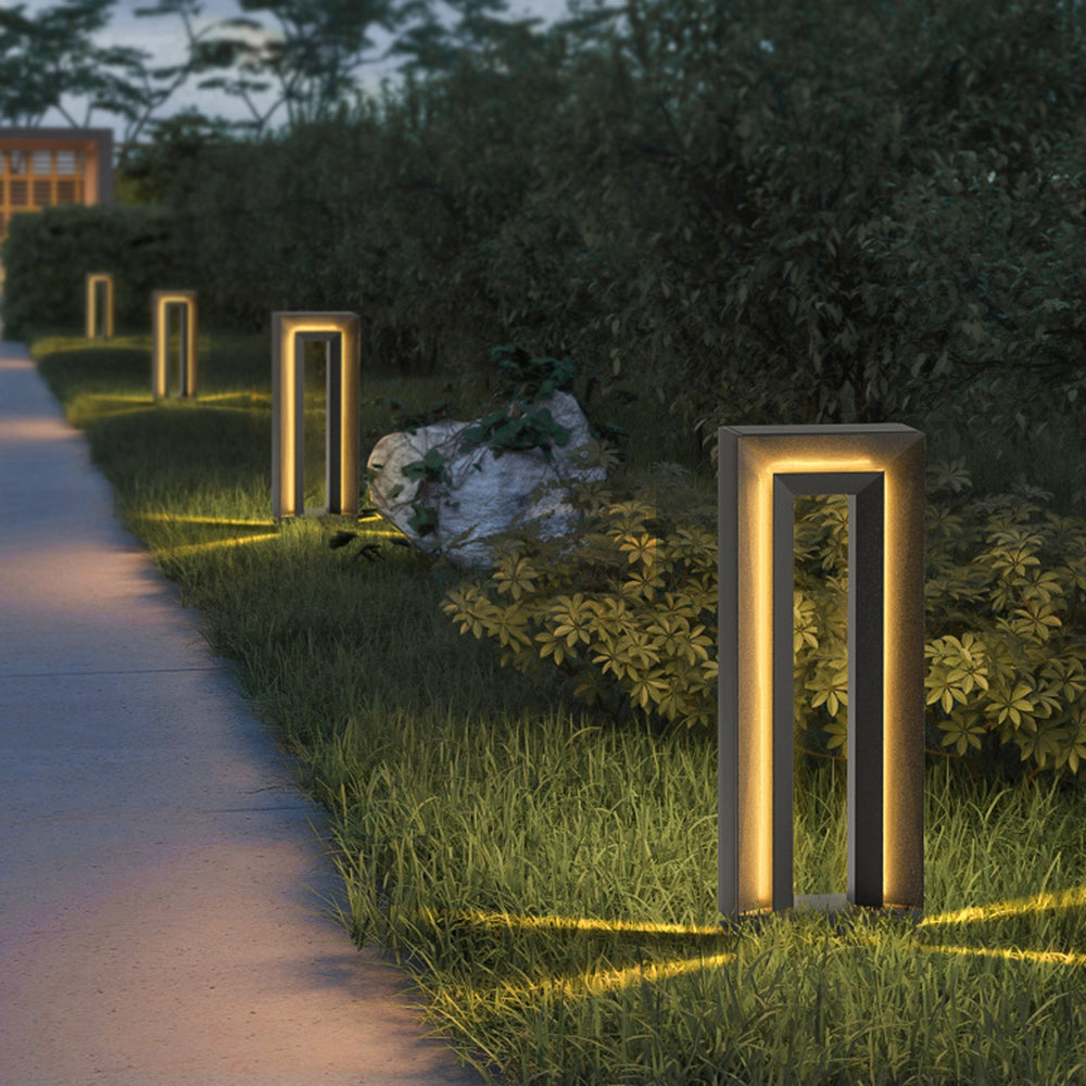 Pedonut Modern Metal Hollow Rectangular Solar Outdoor Path Light, Black