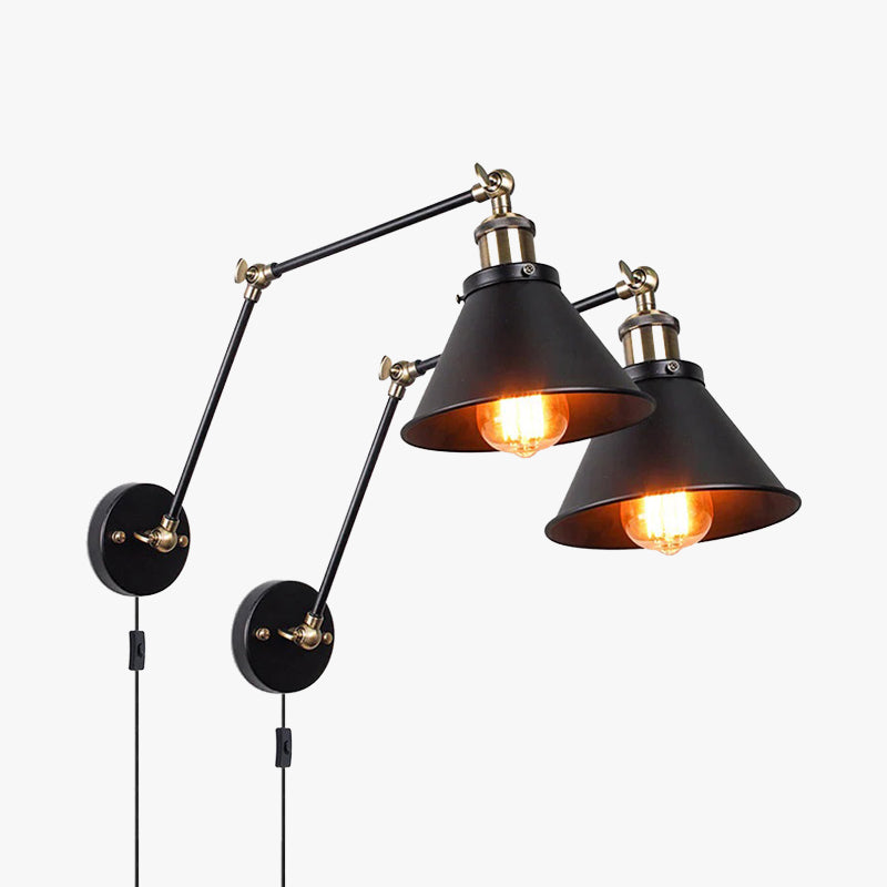 Cigoked Retro Wall Lamp with Swing Arm, Metal, Black & Gold