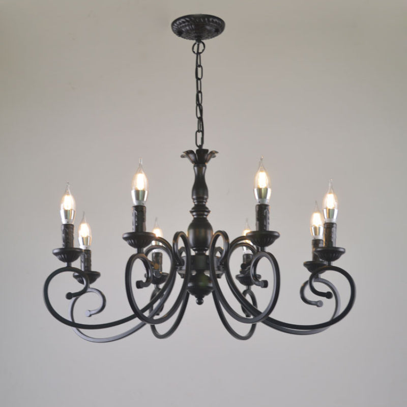 Porilud Creative Retro Candle Chandelier Black Metal Bedroom