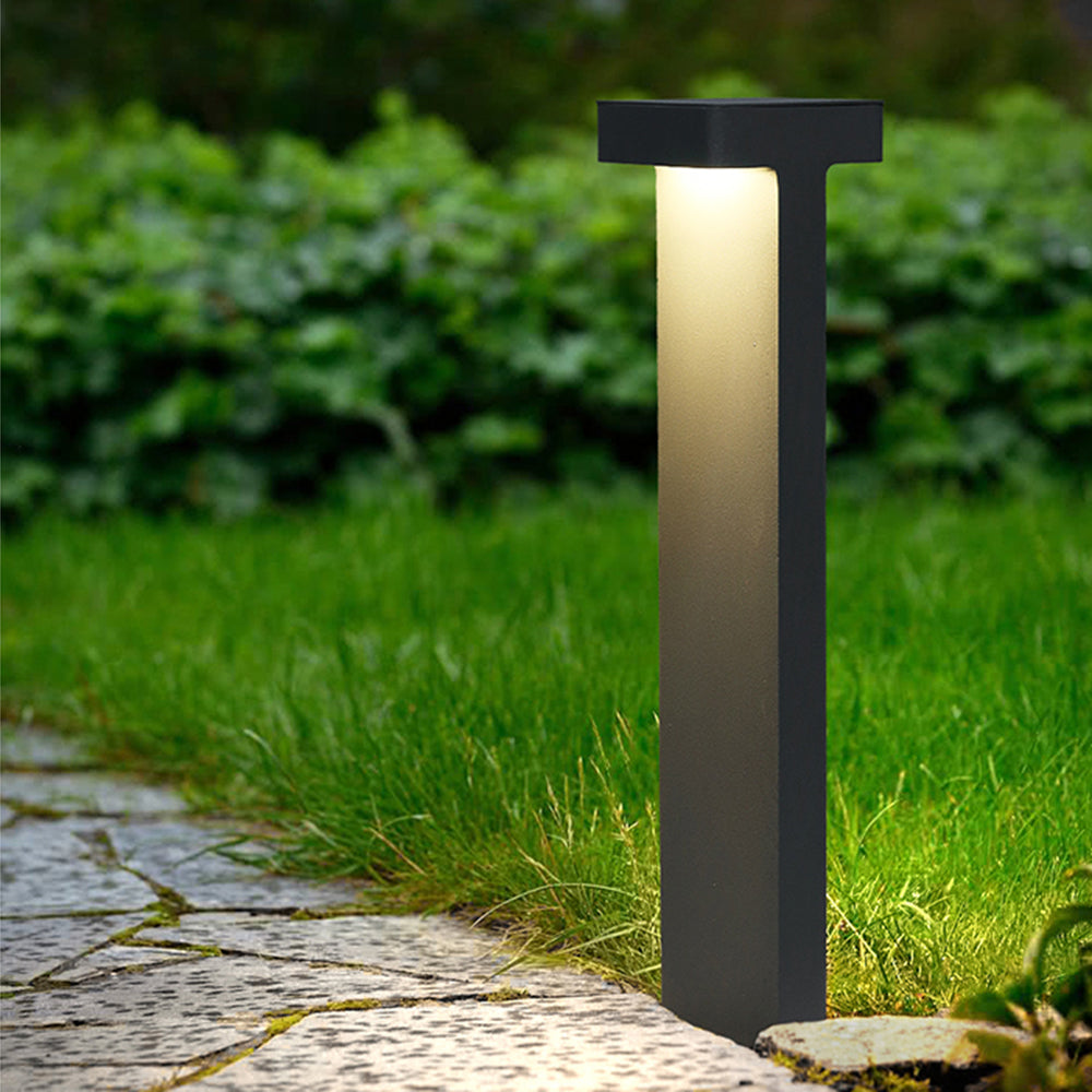 Givupod Modern Metal T-Shaped Solar Outdoor Path Light, Black