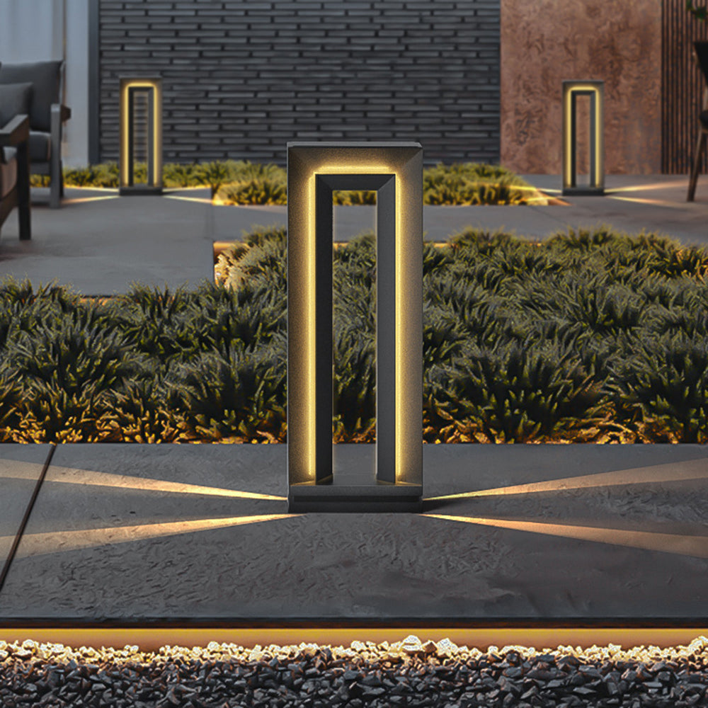 Pedonut Modern Metal Hollow Rectangular Solar Outdoor Path Light, Black