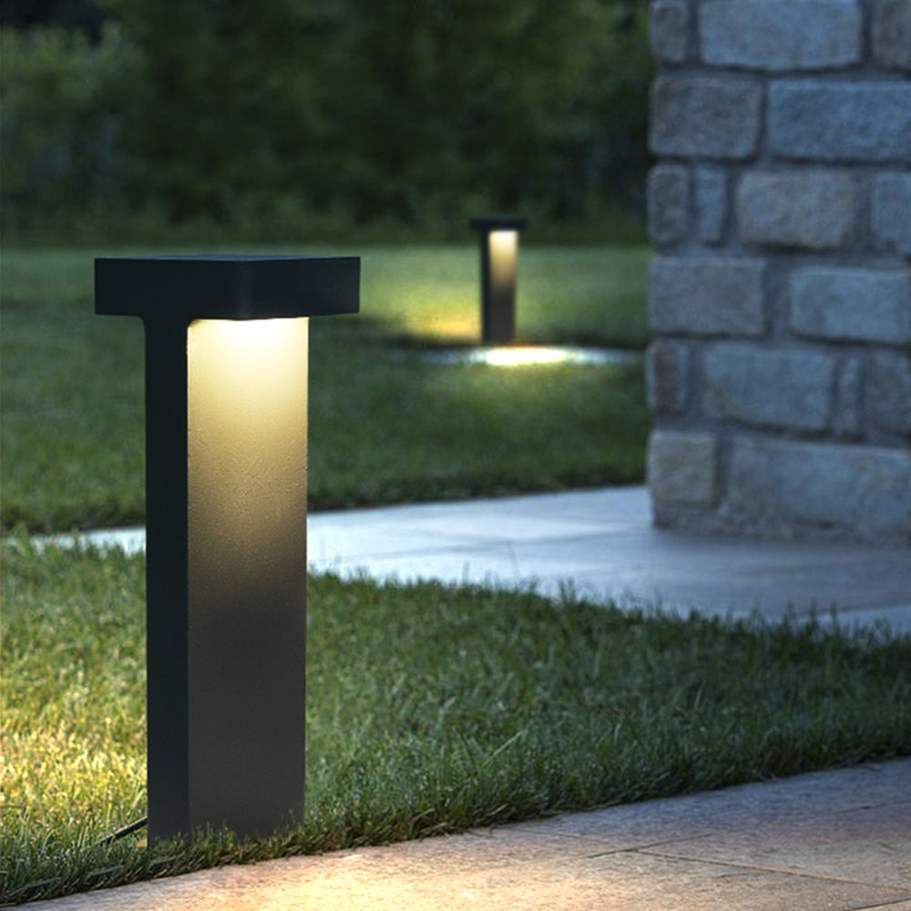 Givupod Modern Metal T-Shaped Solar Outdoor Path Light, Black