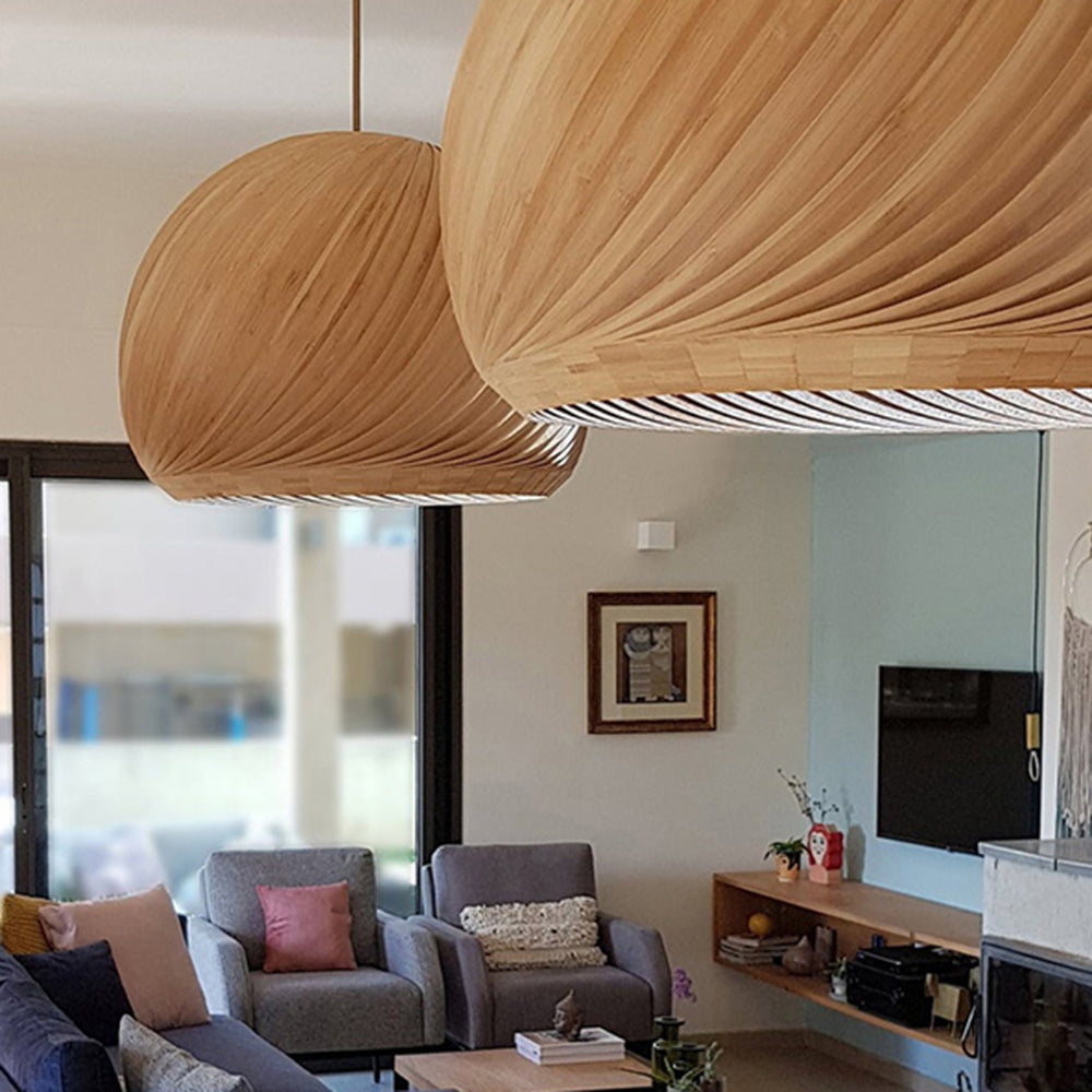 Hutomod Farmhouse Semi Metal Pendant Light, Brown/Wood