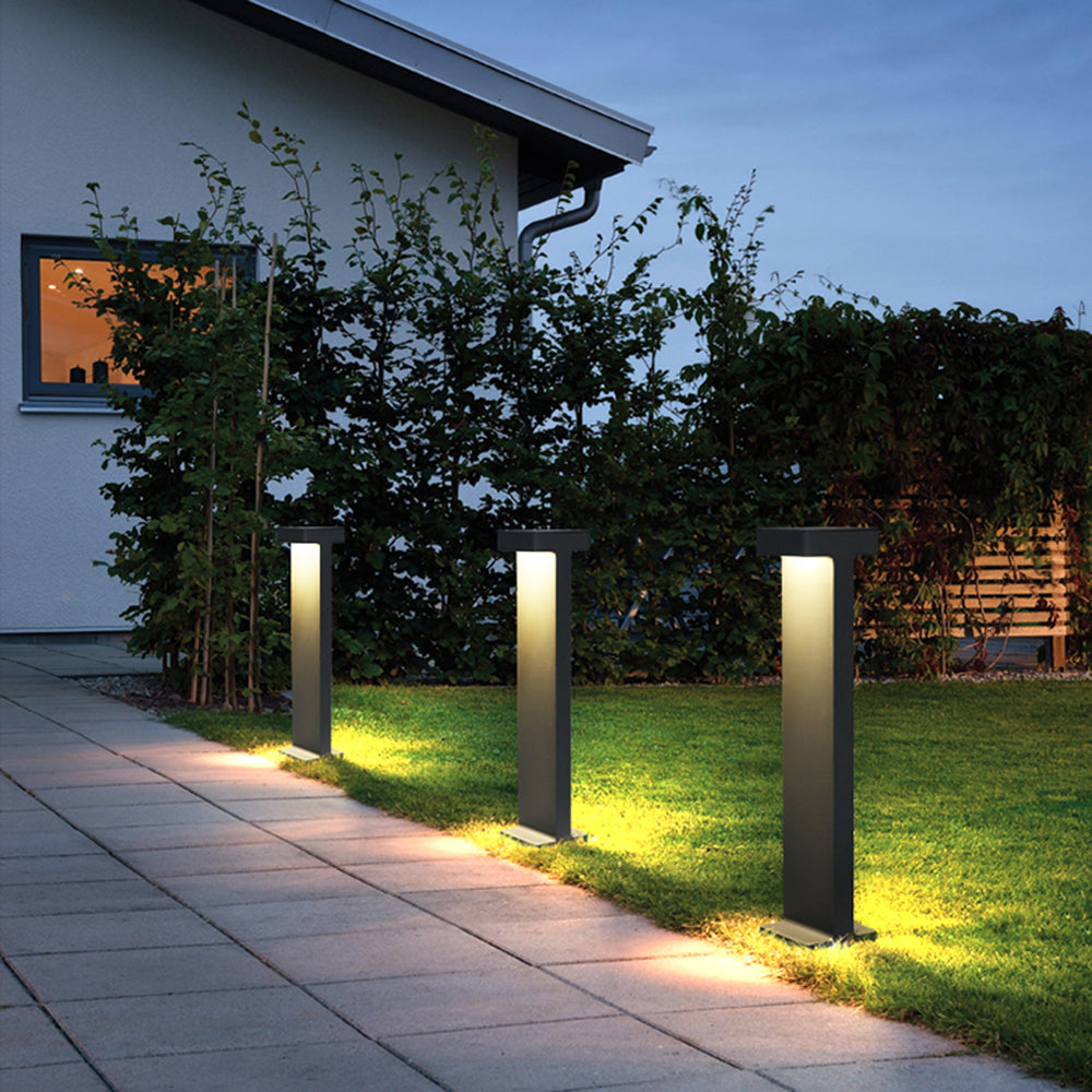 Givupod Modern Metal T-Shaped Solar Outdoor Path Light, Black