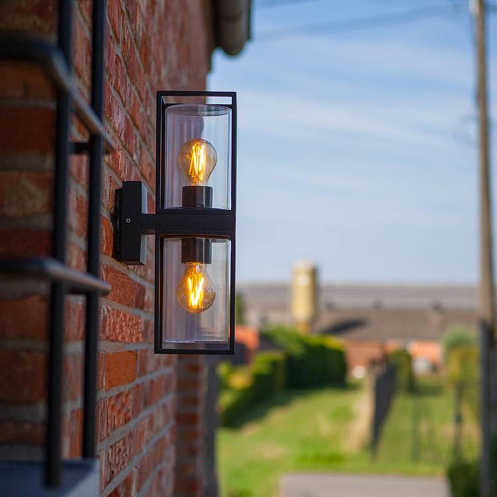 Vopegir Modern Rectangular Metal Outdoor Wall Lamp, Black