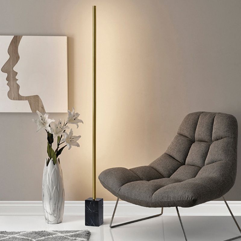 Jupetar Minimalist Linear Floor Lamp, Black/Gold, Metal/Marble