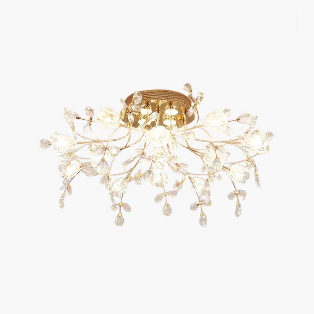Tokibet Art Deco Elegant Golden Crystal Flower Flush Mount Ceiling Light