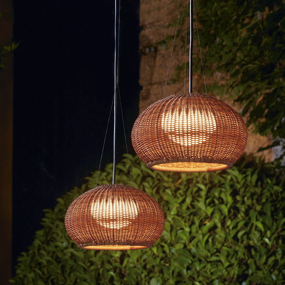 Wisenel Retro Lantern Gold Pendant Light, Bamboo/
