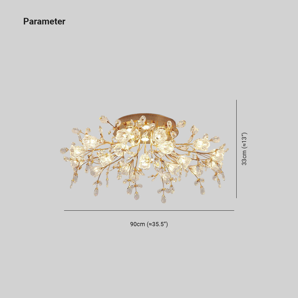 Tokibet Art Deco Elegant Golden Crystal Flower Flush Mount Ceiling Light