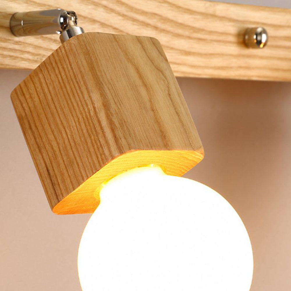 Fapukut Modern Square Globe Metal/Wood Wall Lamp, Vanity Light