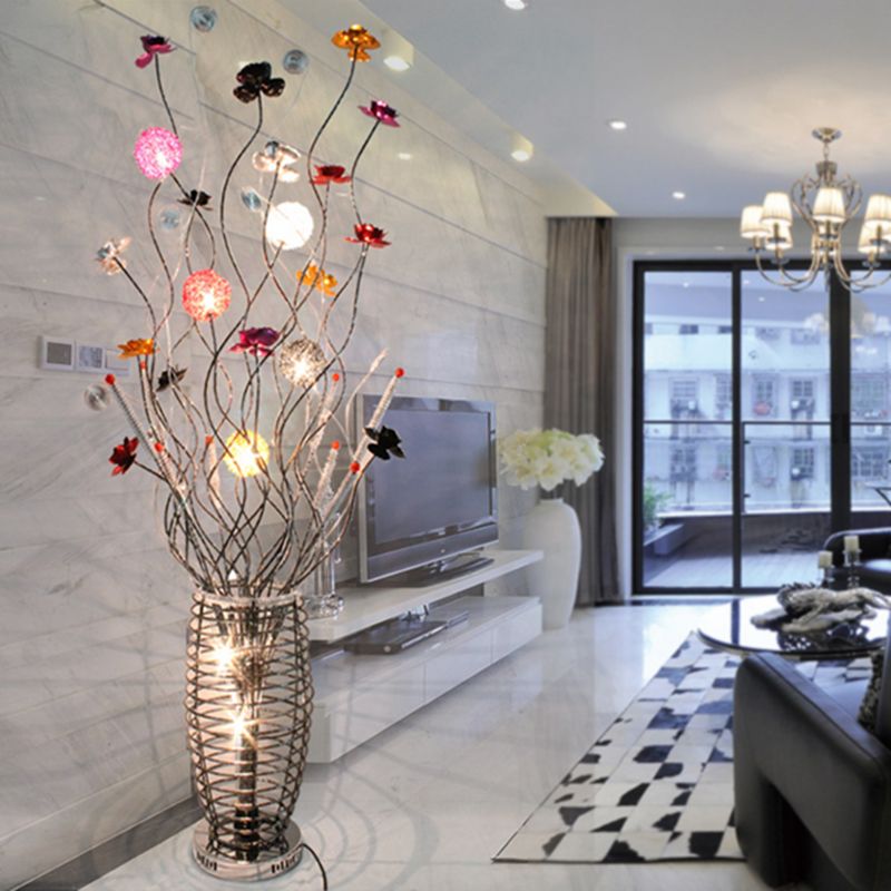 Fitudal Art Deco Flower Vase Silver Metal Floor Lamp