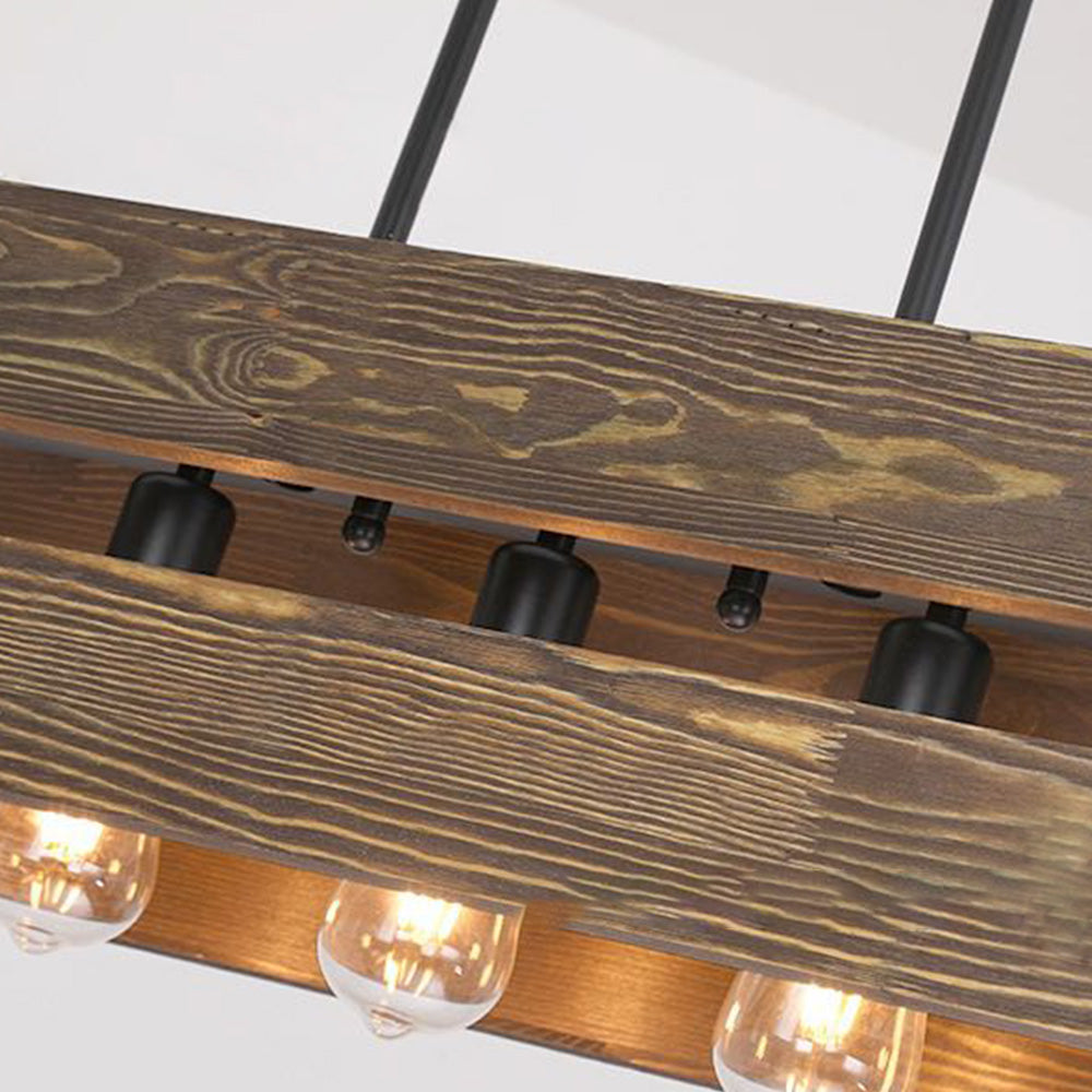 Finubit Retro Rectangular Metal & Wood Pendant Light, 5 Heads, 2 Style